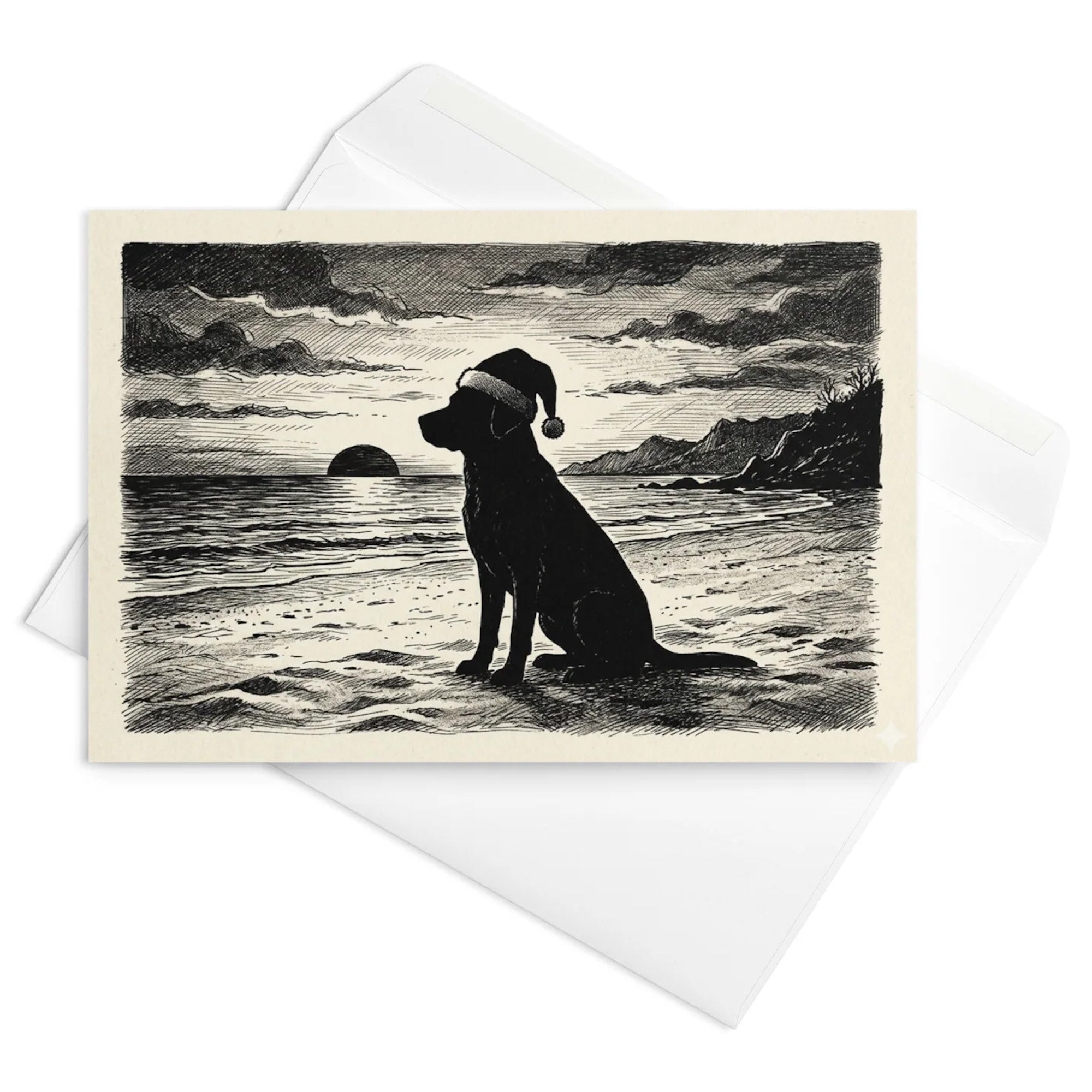 Christmas Card Mockup - Beach dog in Santa hat