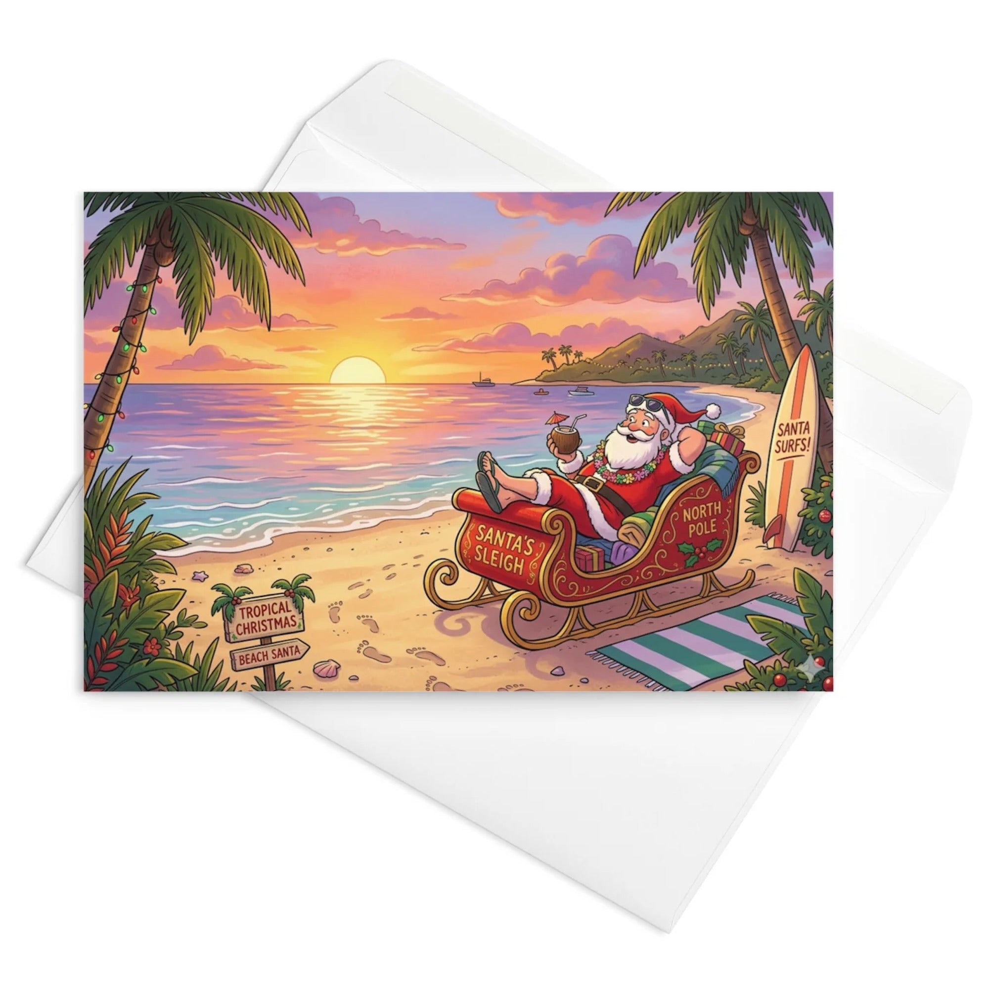 Christmas Card - Beach Parking for Santas Sleigh