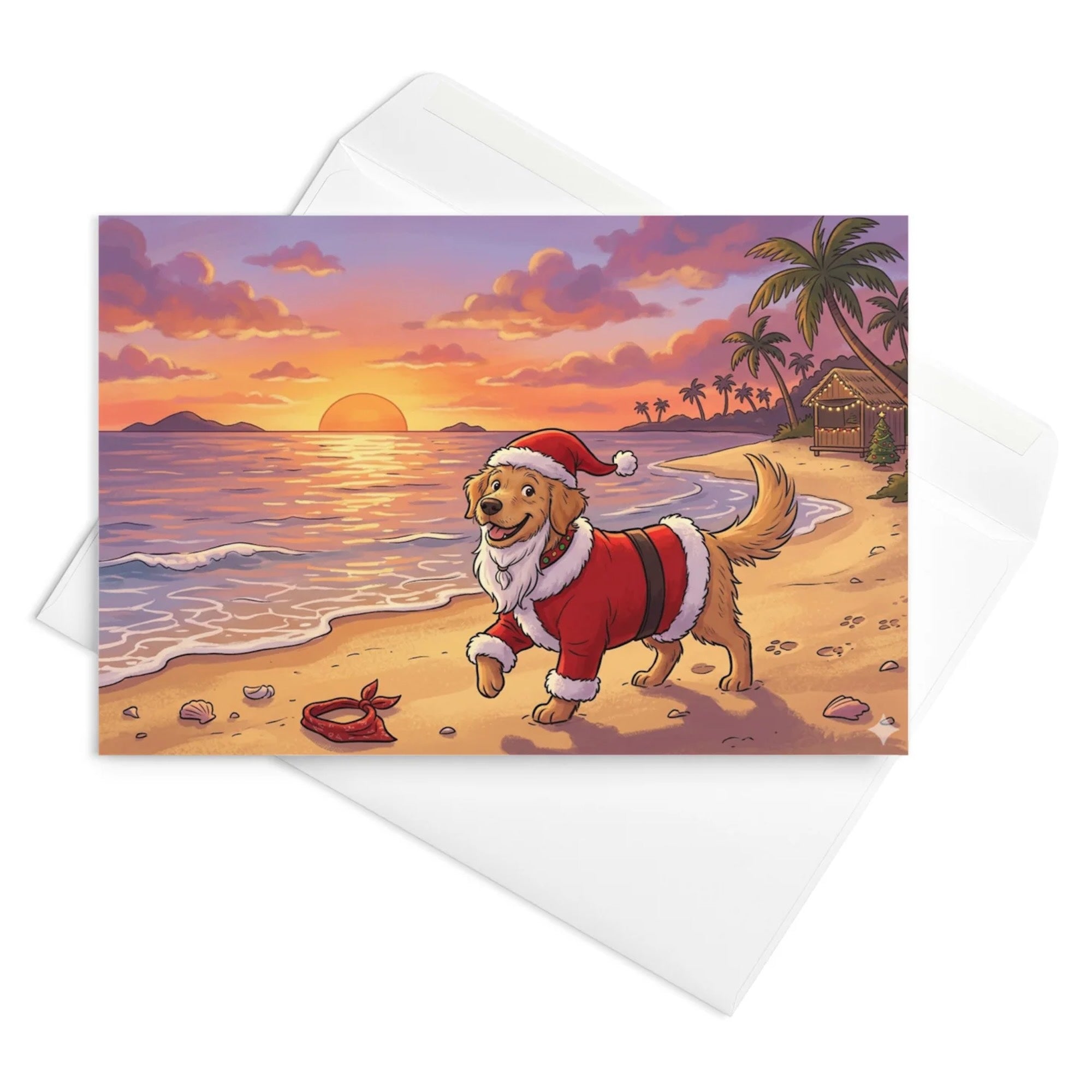 Christmas Card - Christmas Dog on the Beach