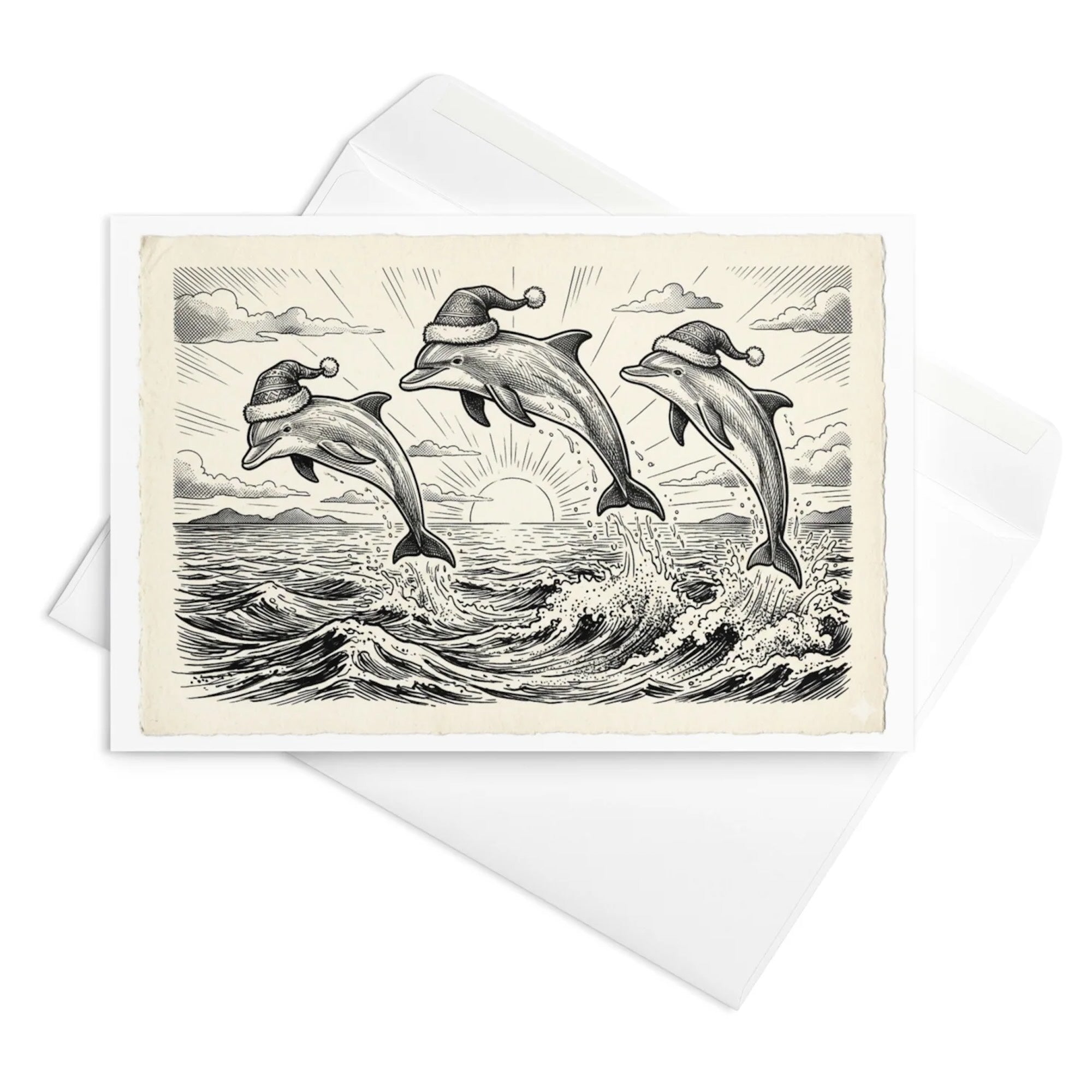 Christmas Card - Christmas Dolphins at Sunset