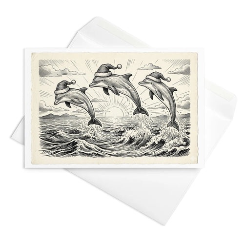 Christmas Card - Christmas Dolphins at Sunset