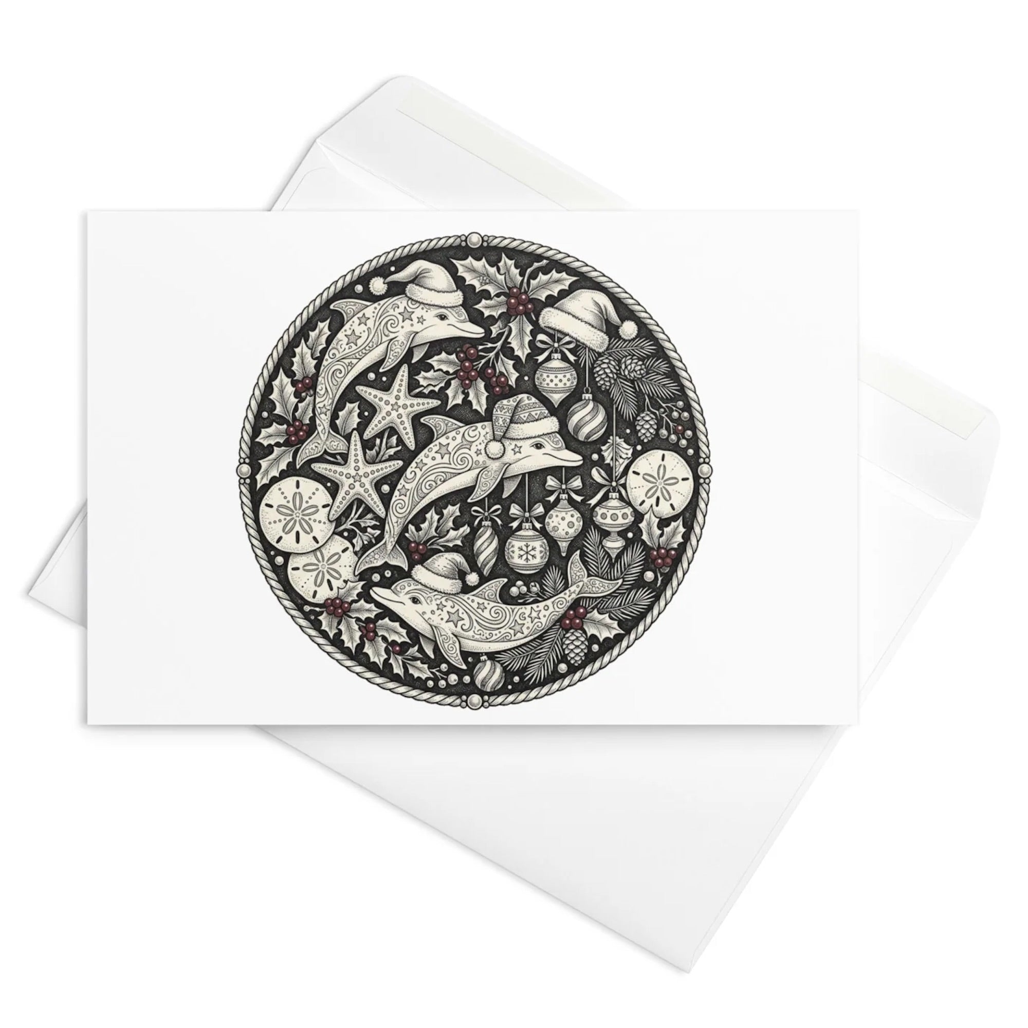 Christmas Card - Christmas Dolphins Etching
