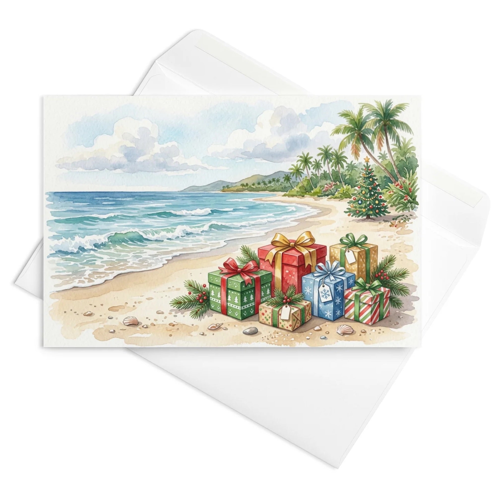 Christmas Card - Christmas Presents on a Tropical Beach