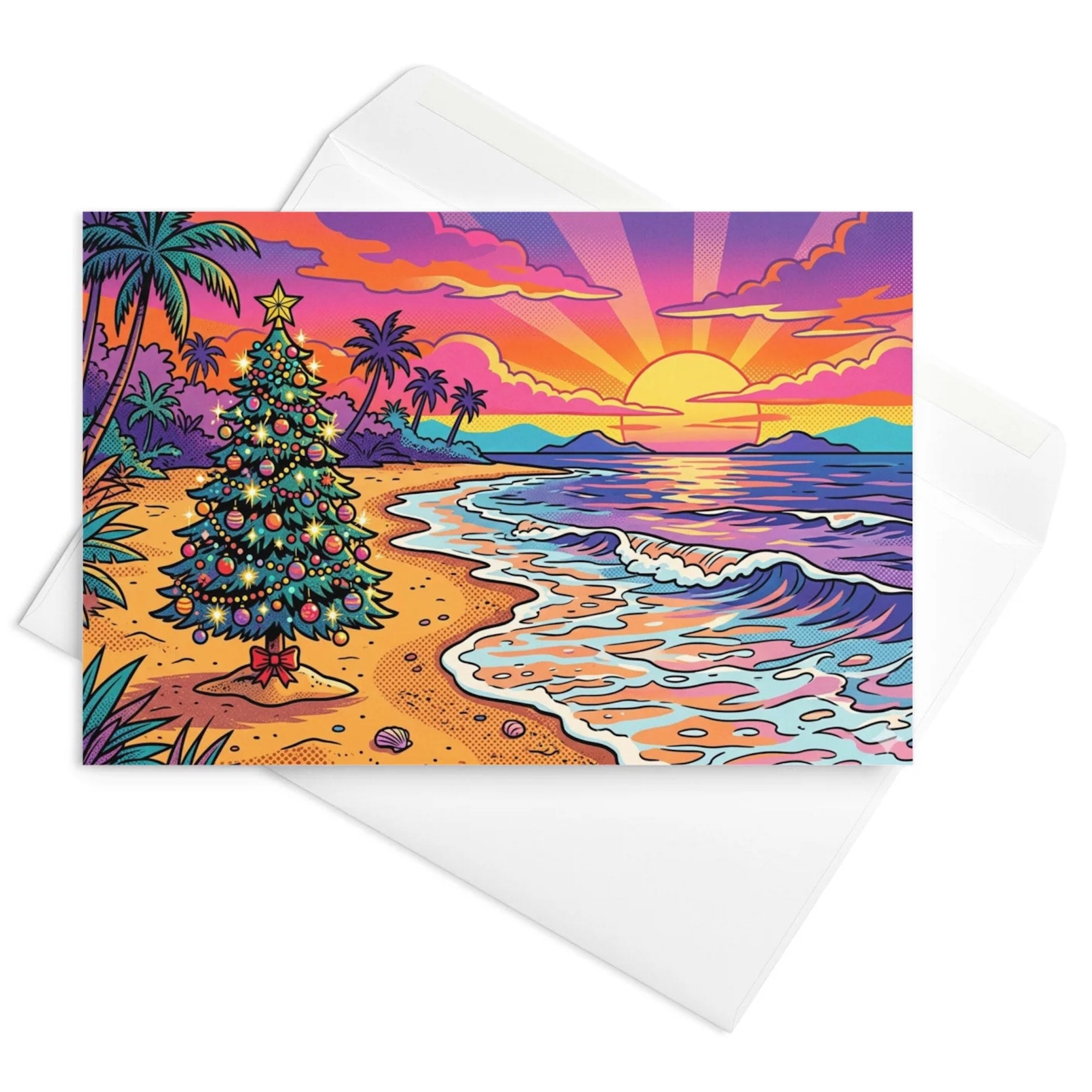 Christmas Card - Colorful Christmas Tree at the Beach