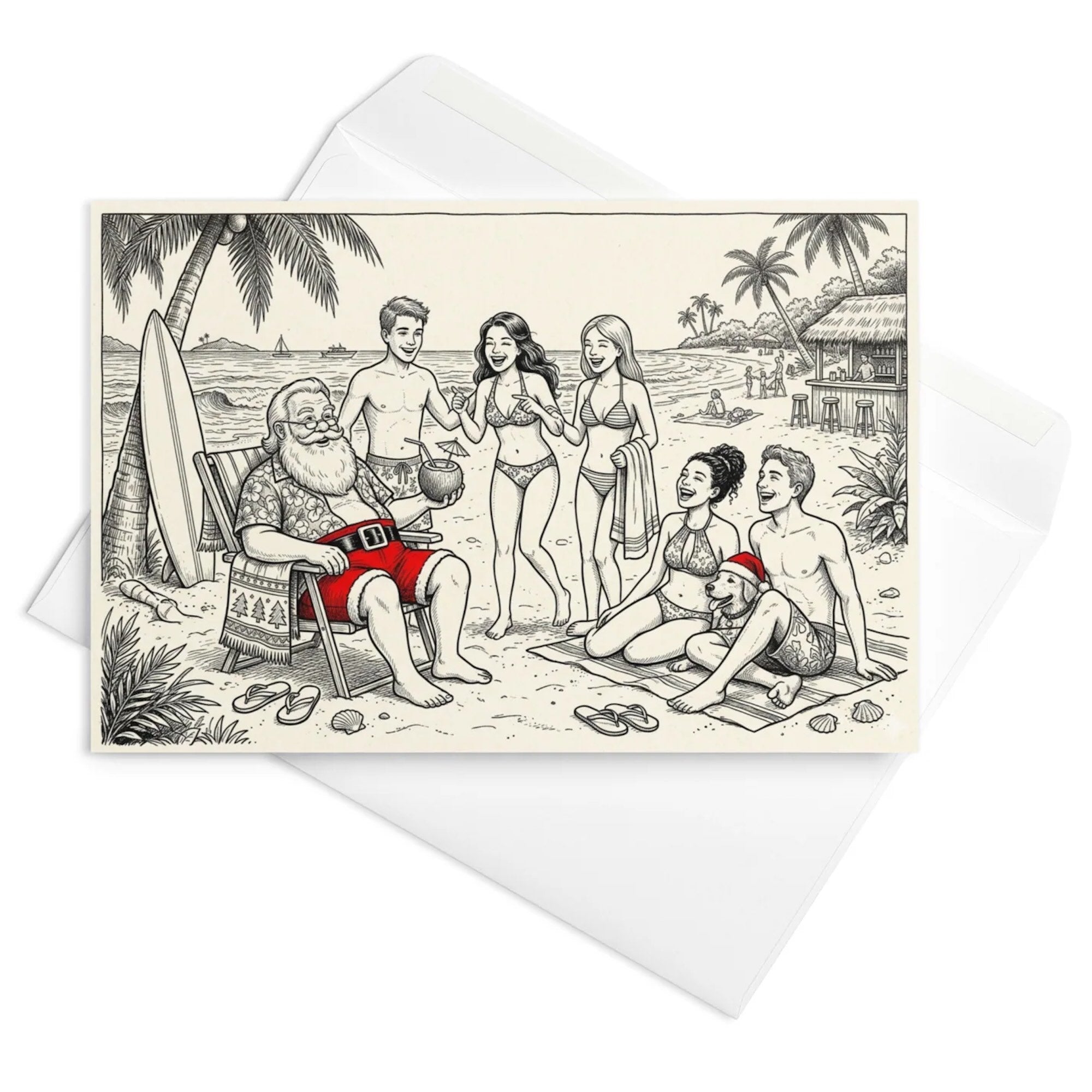 Christmas Card - Cool Beach Santa and Friends