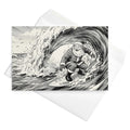 Christmas Card - Happy Santa Surfs a Gnarly Wave