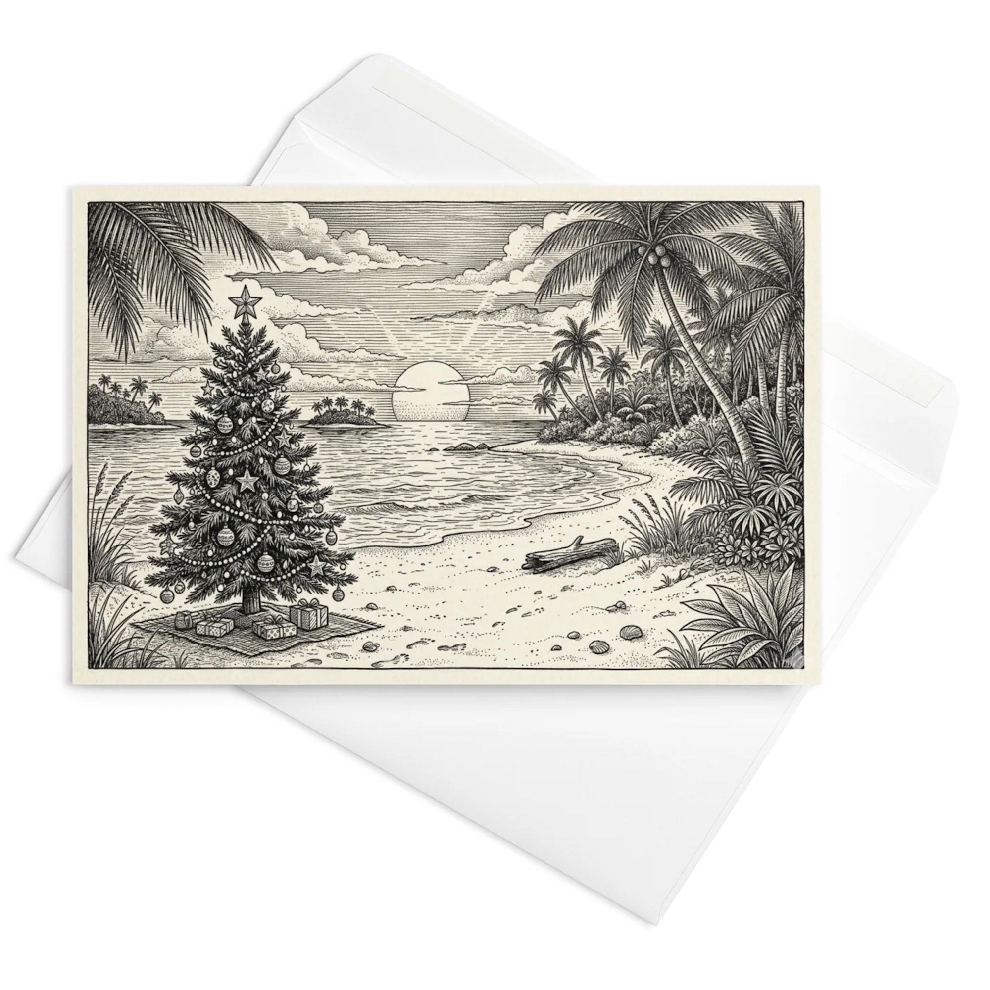 Christmas Card - Lone Christmas Tree on a Tropical Beach