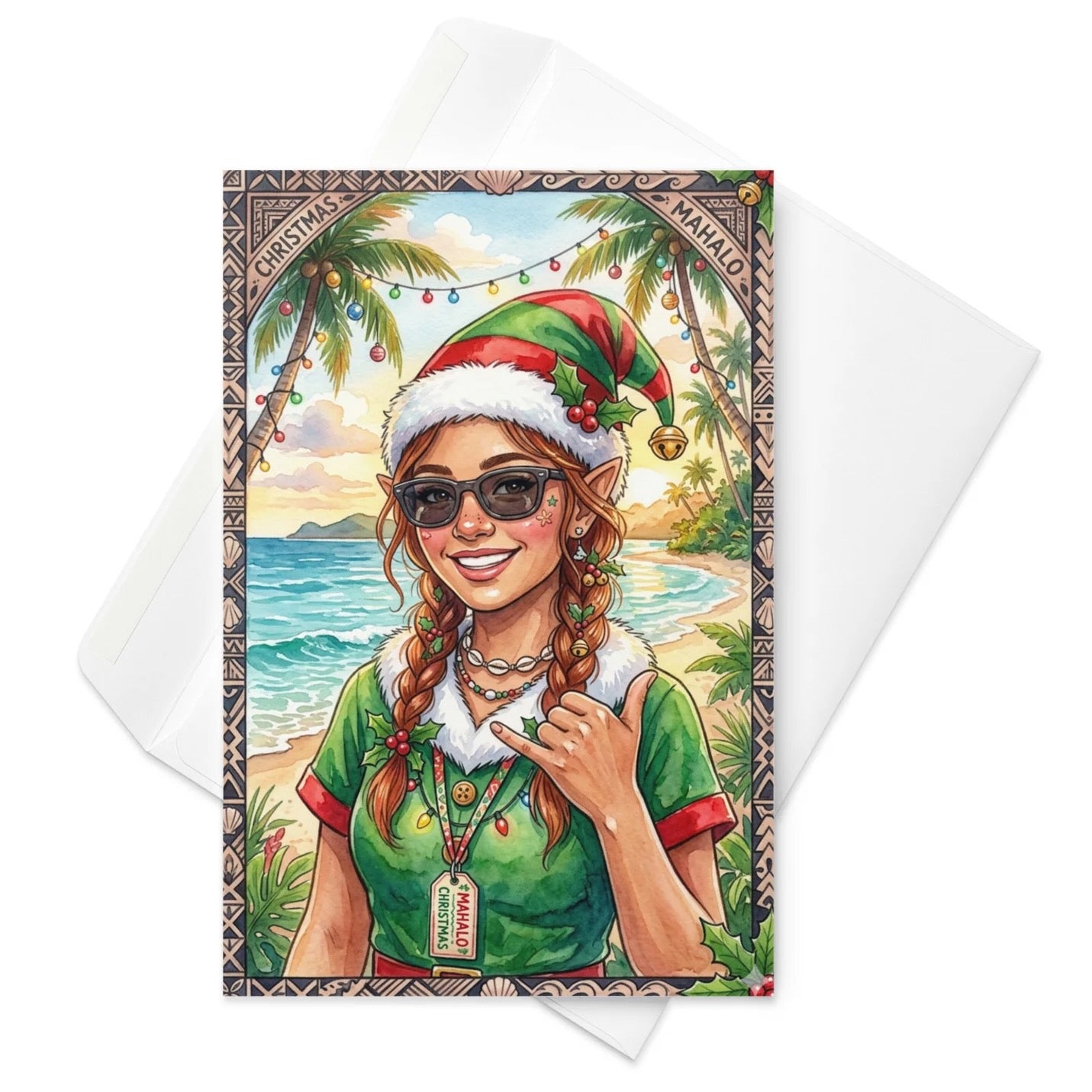 Christmas Card - Mahalo Girl Christmas Elf