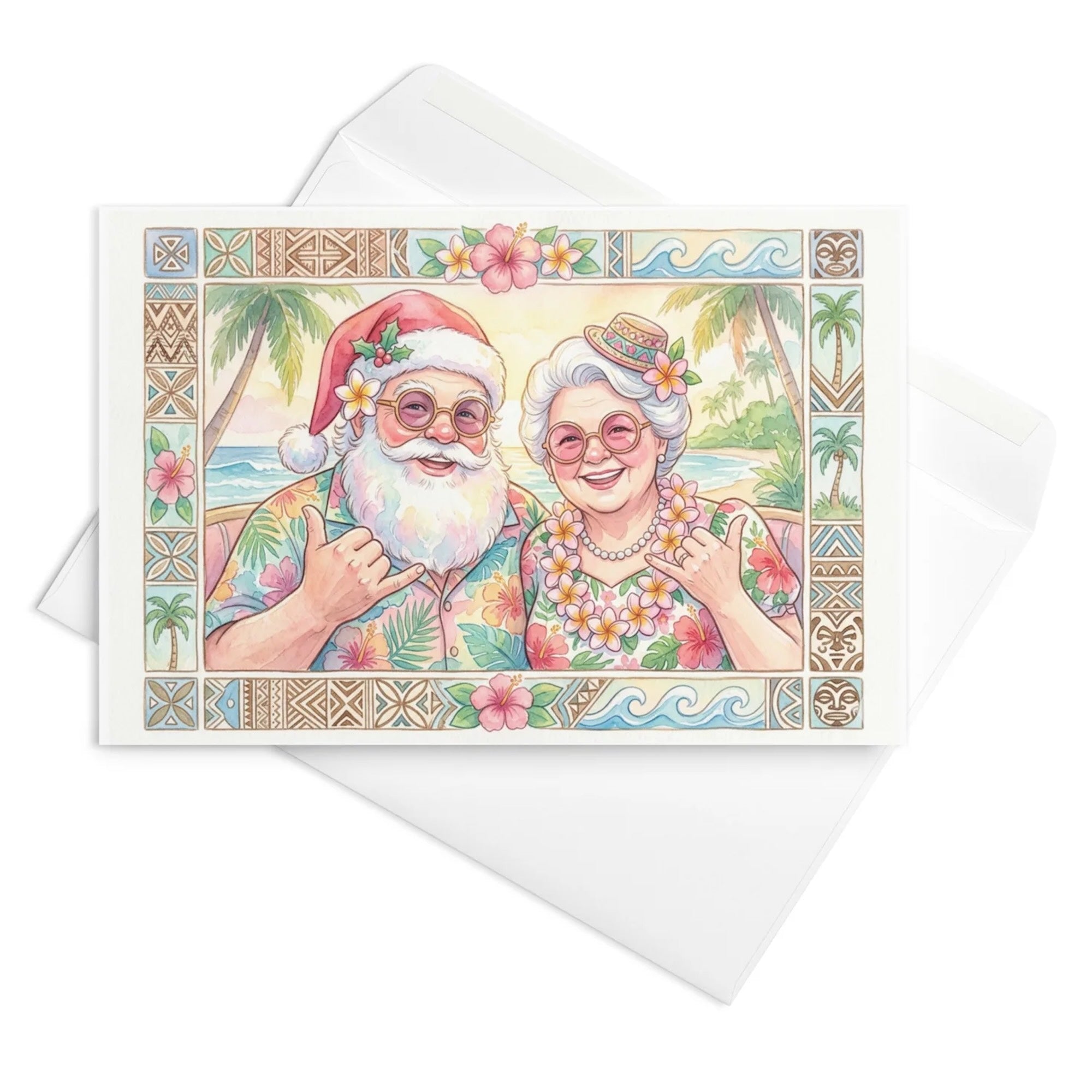 Chistmas Card - Mahalo Santa and Mrs Claus at Tropical Beach