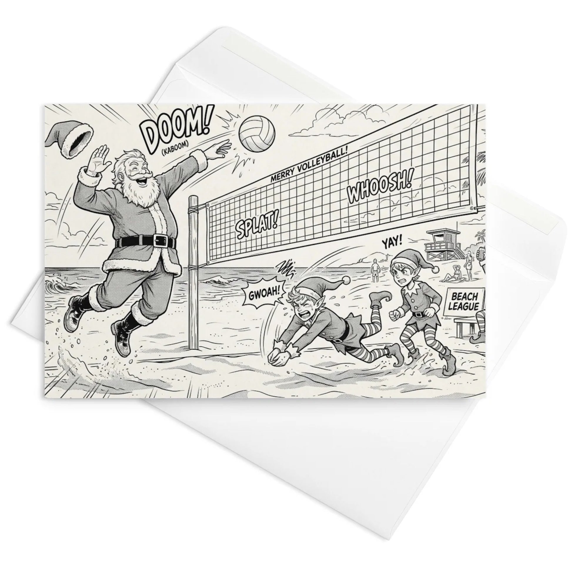 Christmas Card - Merry Beach Volleyball, Santa