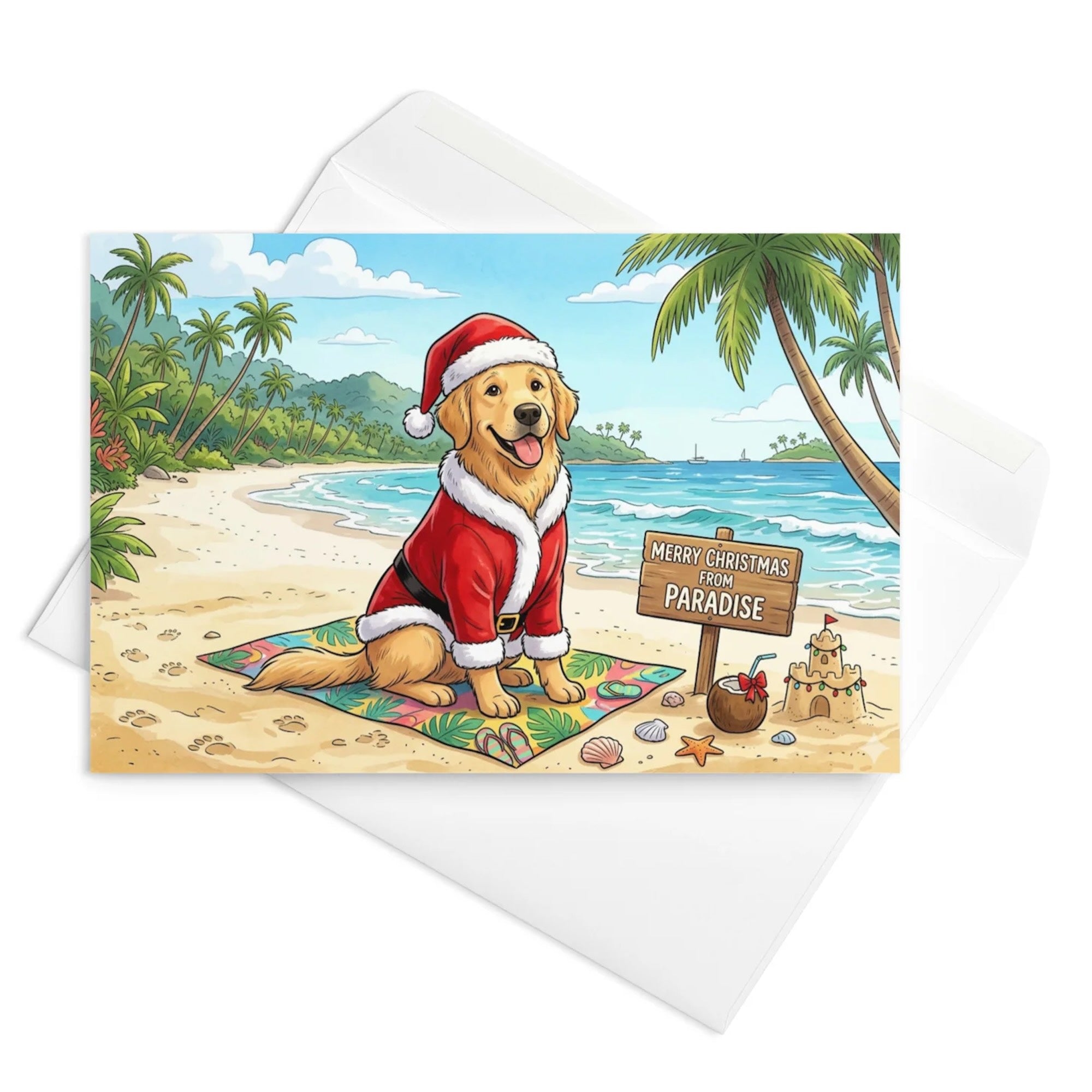 Christmas Card - Merry Christmas Beach Dog
