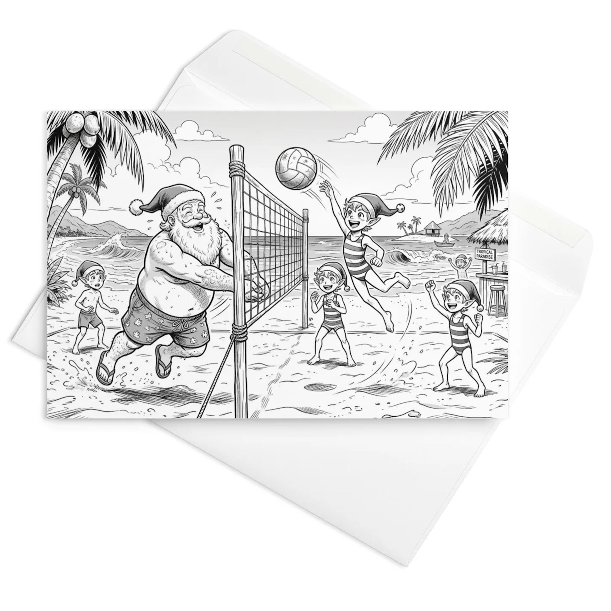 Christmas Card - Santa and Elves in Beach Volleyball Tournament