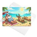 Christmas Card - Santa and Reindeer Chill at the Beach