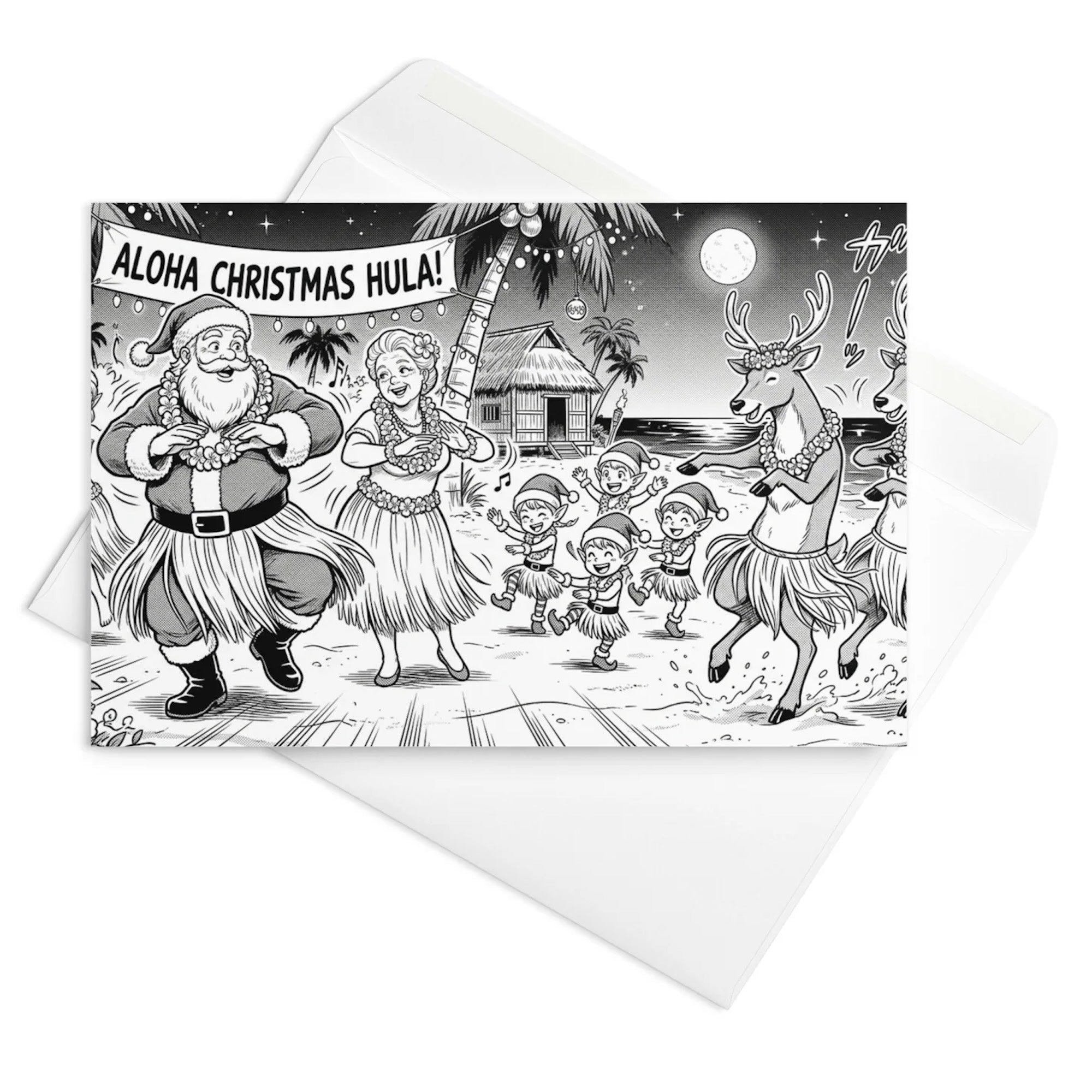 Christmas Card - Santa and Reindeer Do the Hula