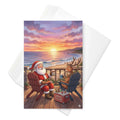 Christmas Card - Santa and Reindeer Enjoy a Drink at Beach