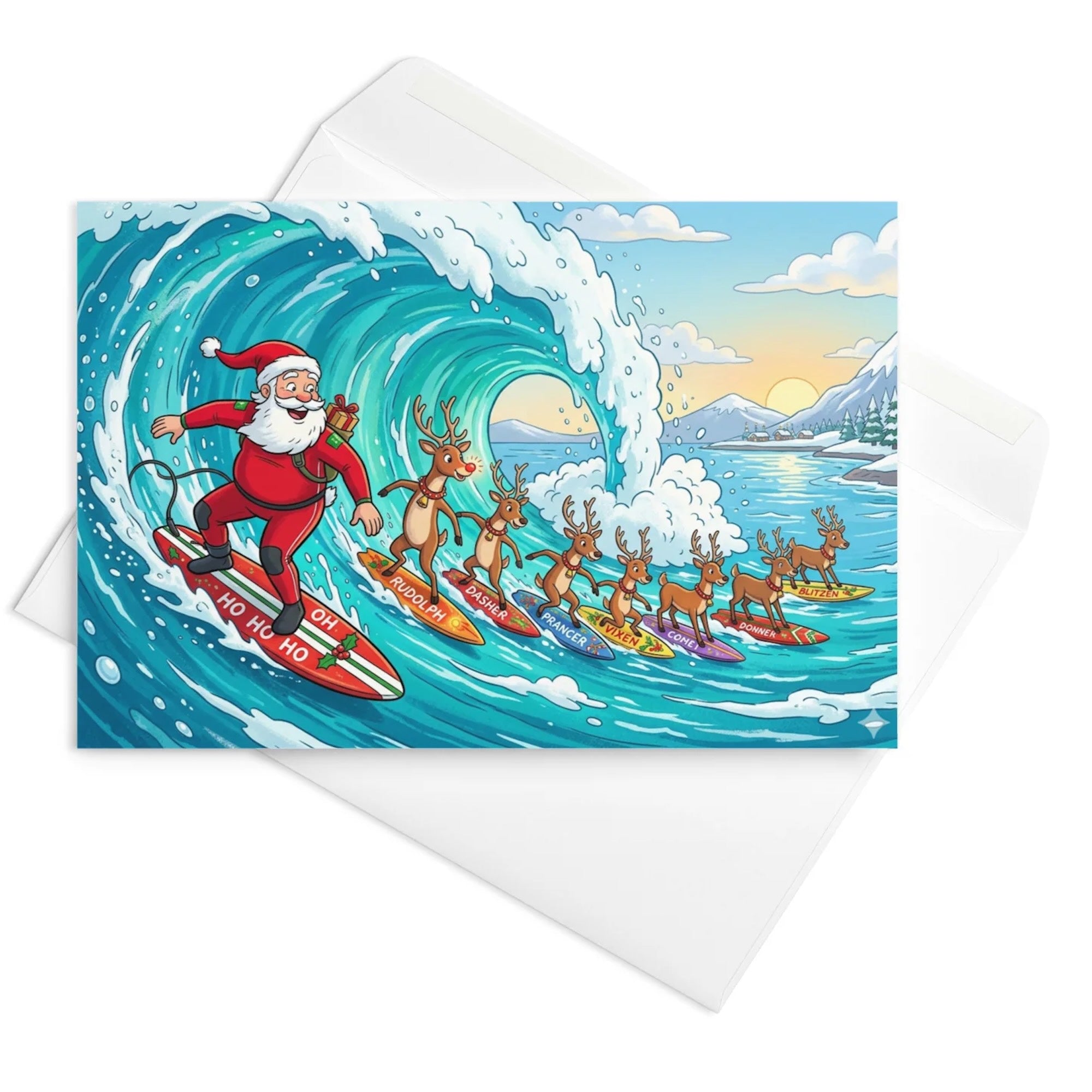 Christmas Card - Santa and Reindeer Surf