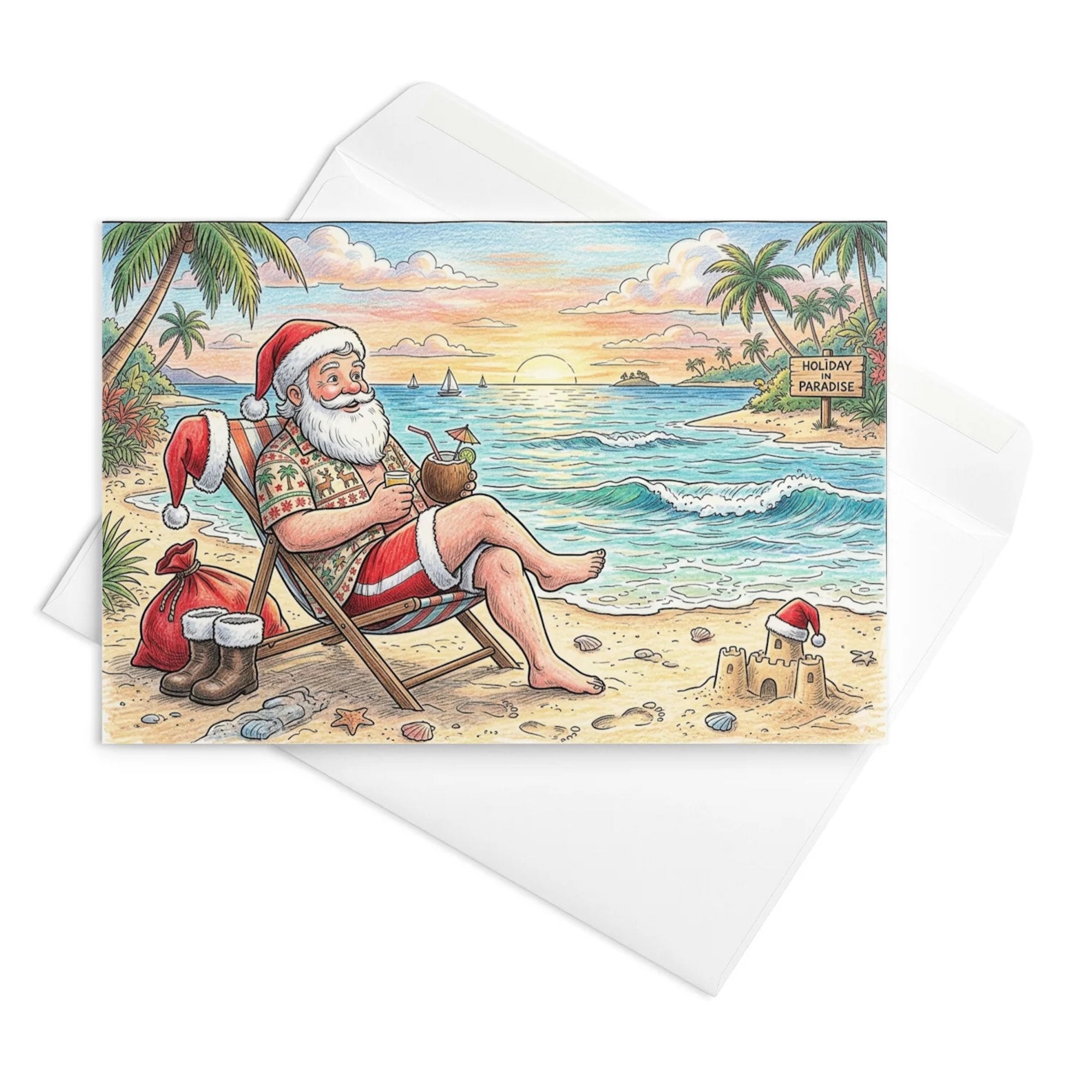 Christmas Card - Santa at the Beach on December 26