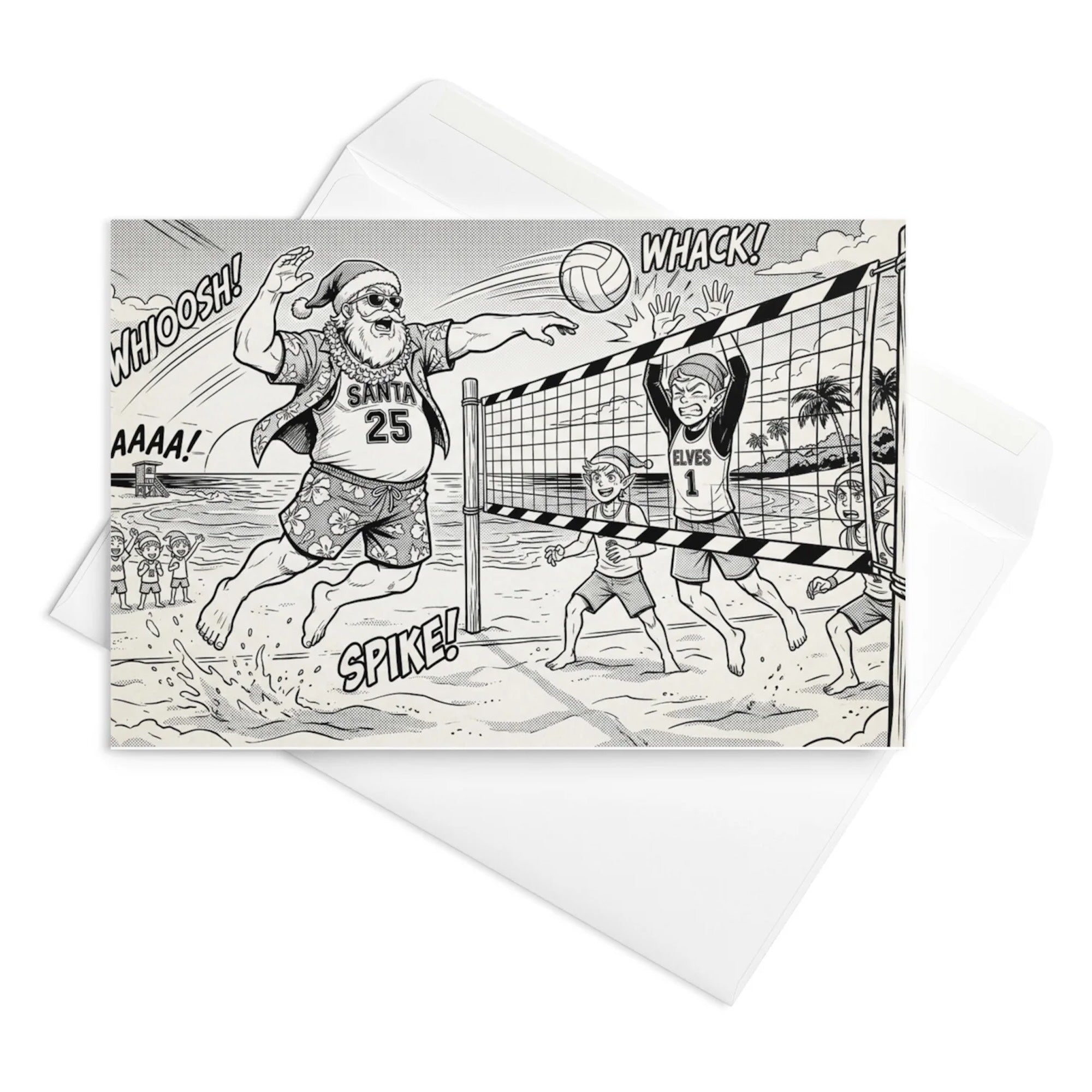 Christmas Card - Santa Spikes Beach Volleyball
