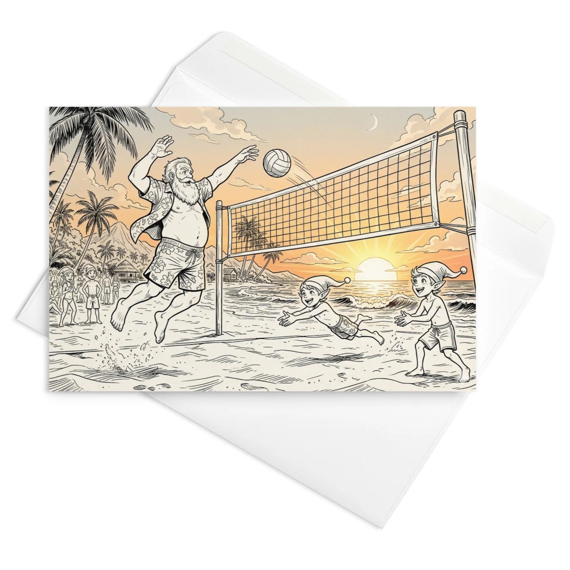 Christmas Card - Santas Beach Volleyball Spike