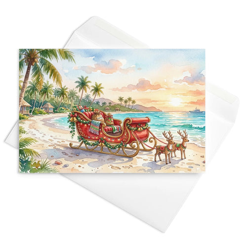 Chistmas Card - Santas Sleigh Parked at Beach