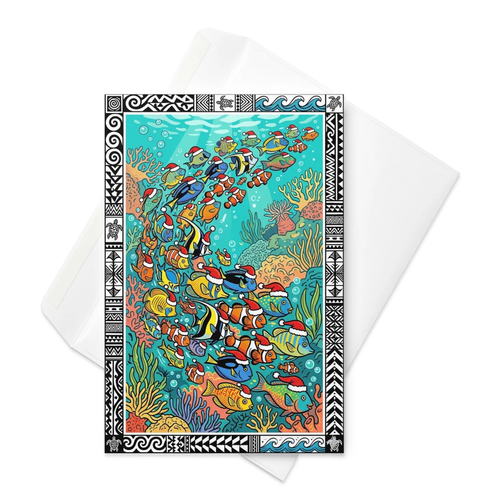 Christmas Card - School of Santa Hatted Tropical Fish