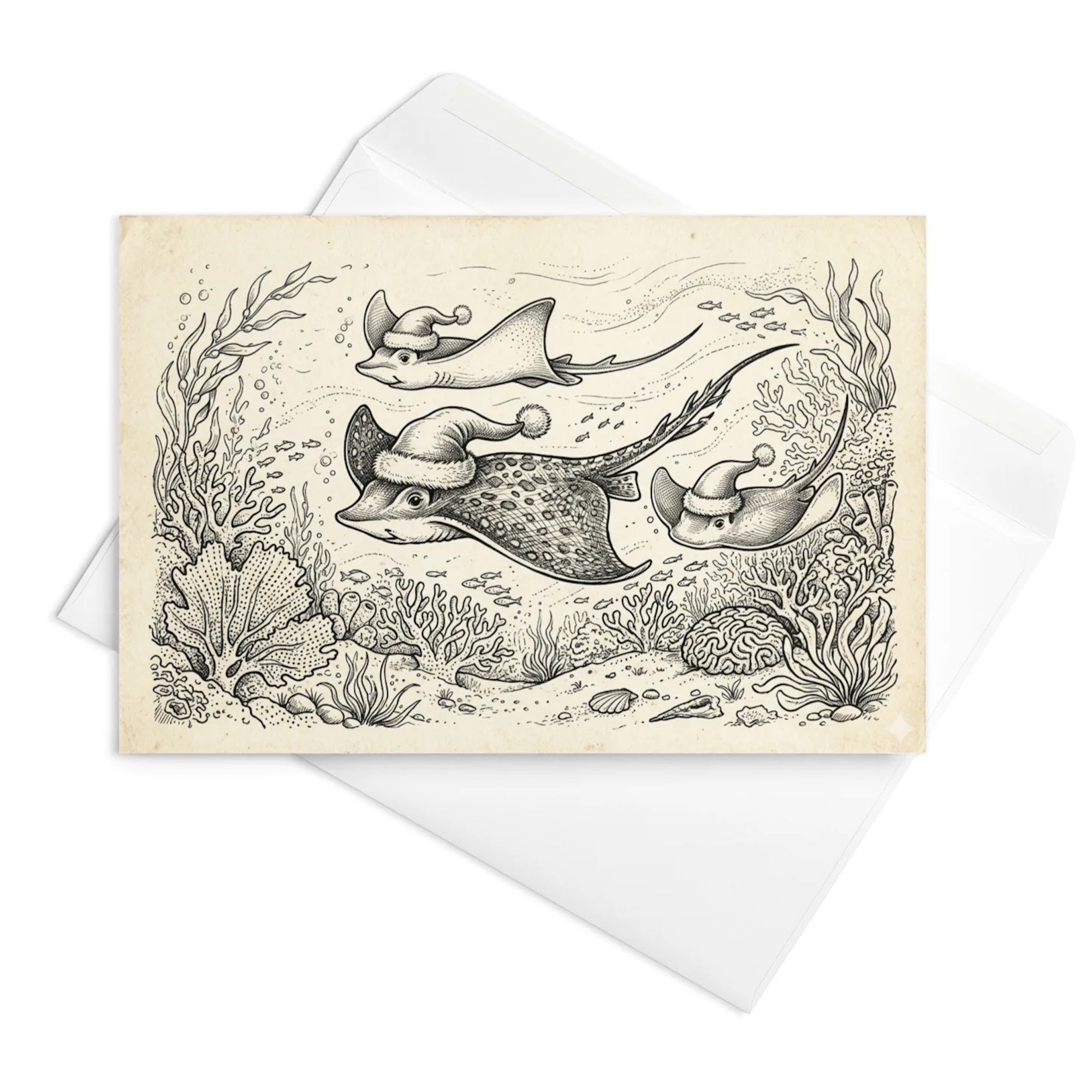 Christmas Card - Stingrays in Santa Hats