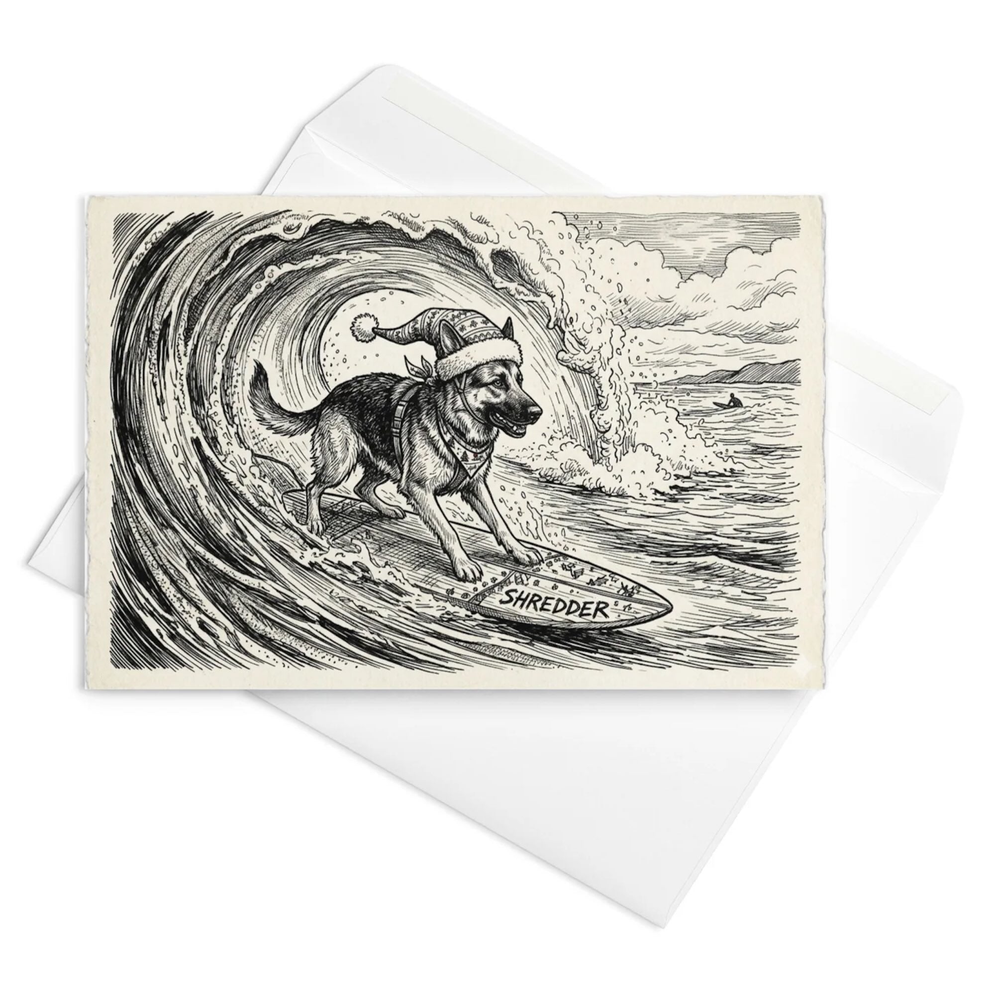 Mockup preview  Christmas Card - Surfing German Shephard