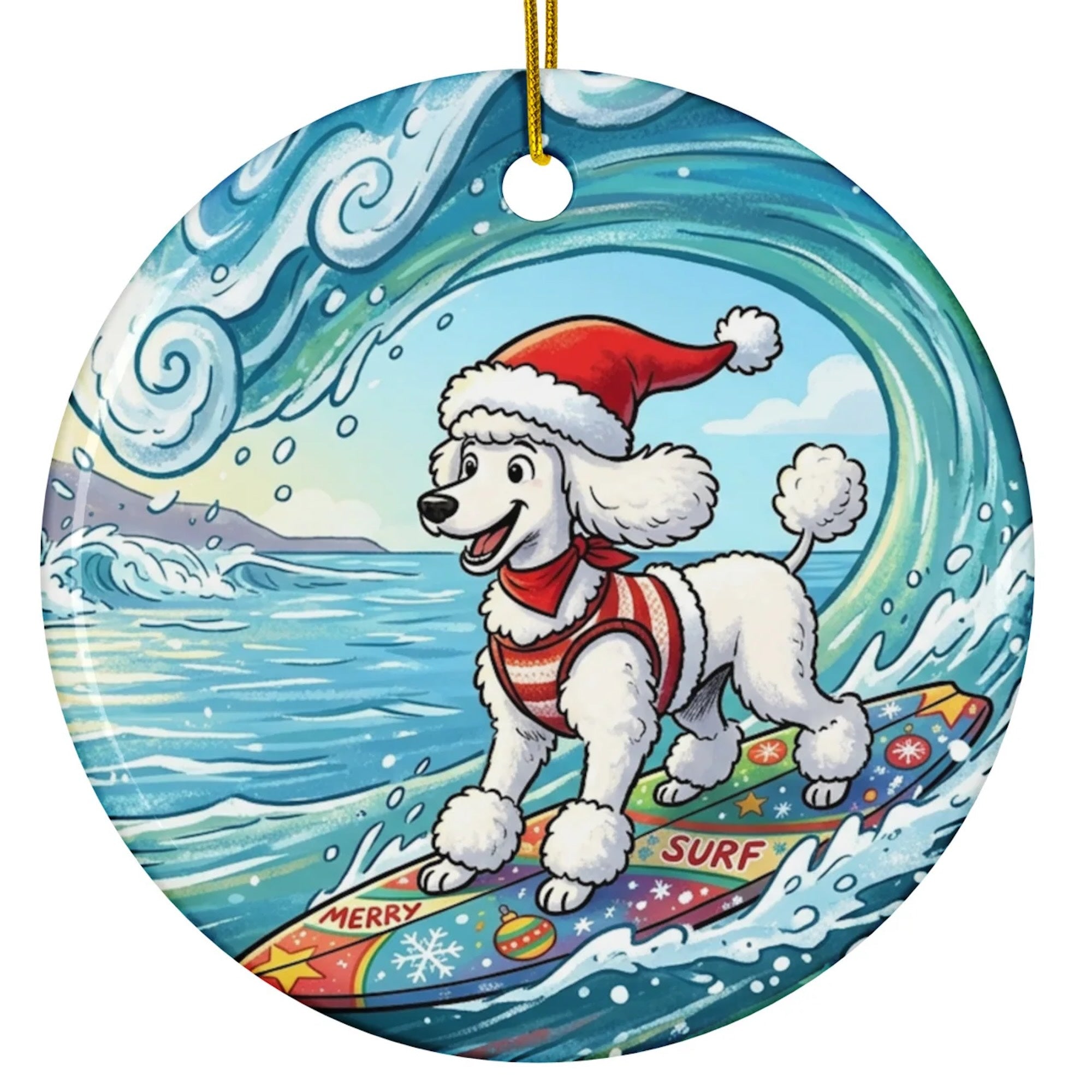 Christmas Ornament - Christmas Surf Poodle