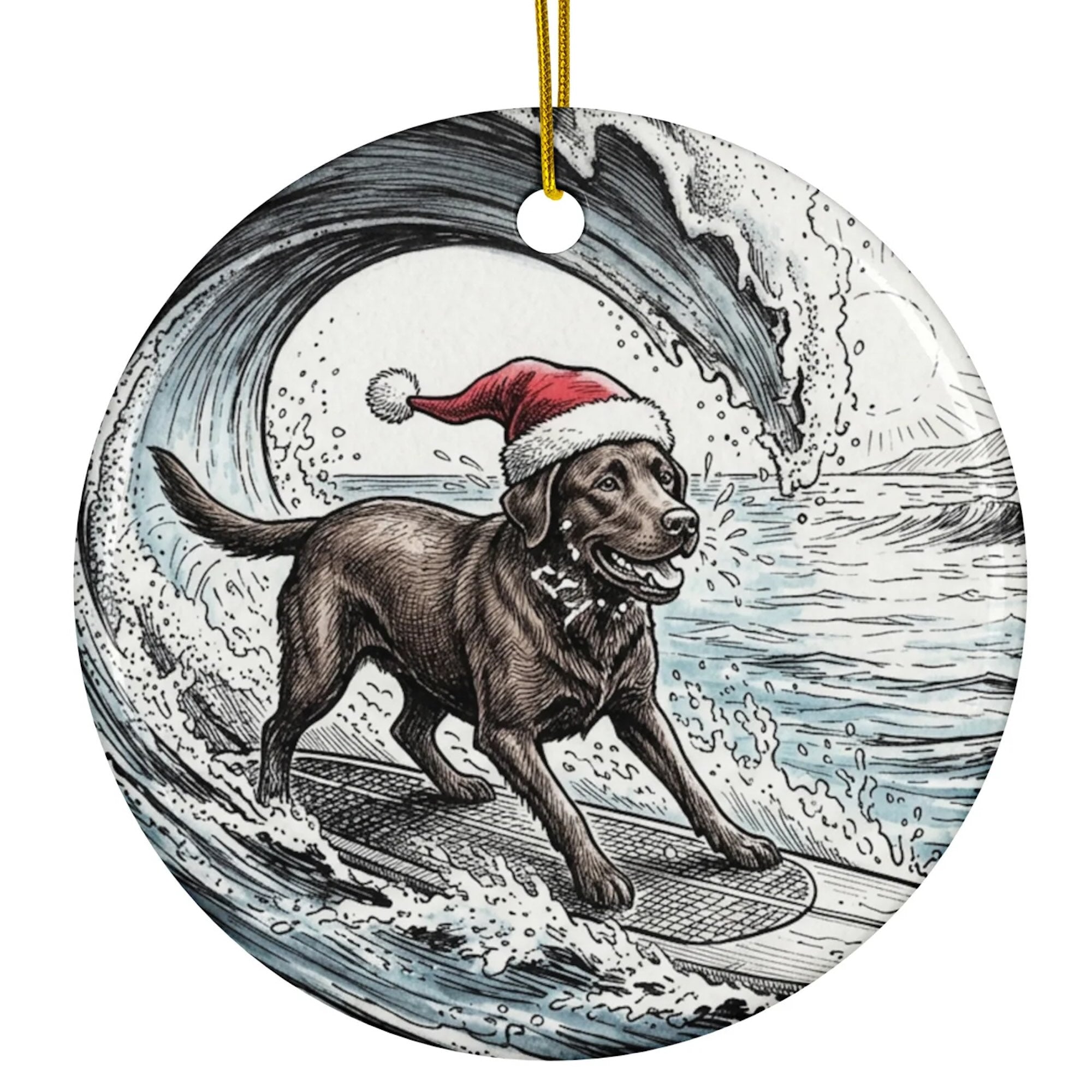 Christmas Ornament - Christmas Surf Dog