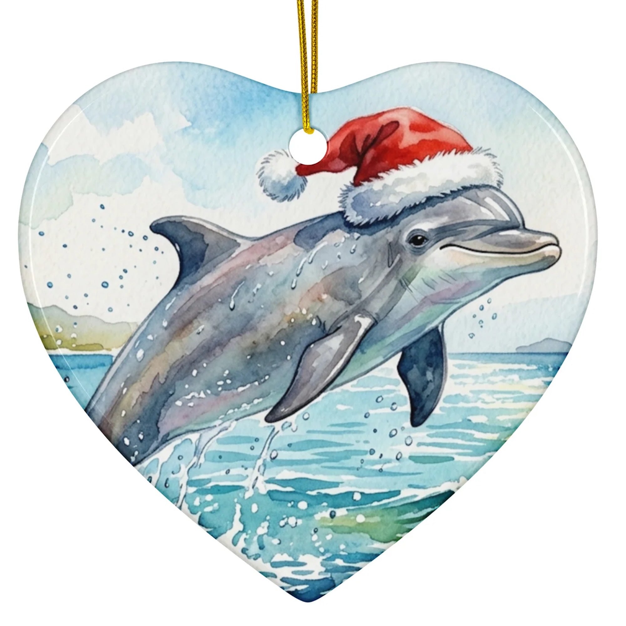 Christmas Ornament - Dolphin in Santa Hat